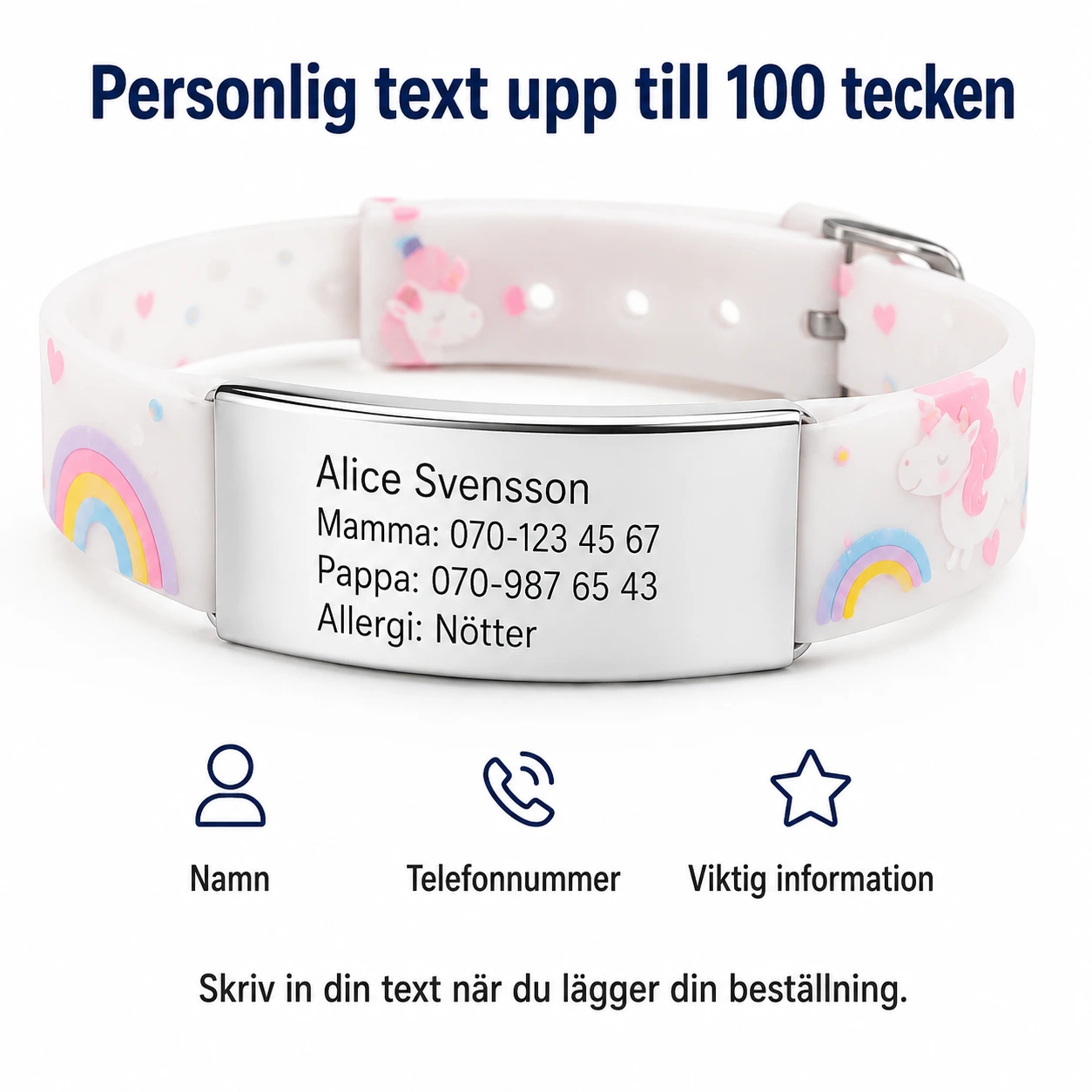 Barnarmband med ID-platta – Personlig Text