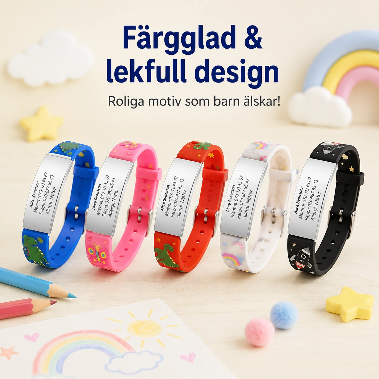 Barnarmband med ID-platta – Personlig Text