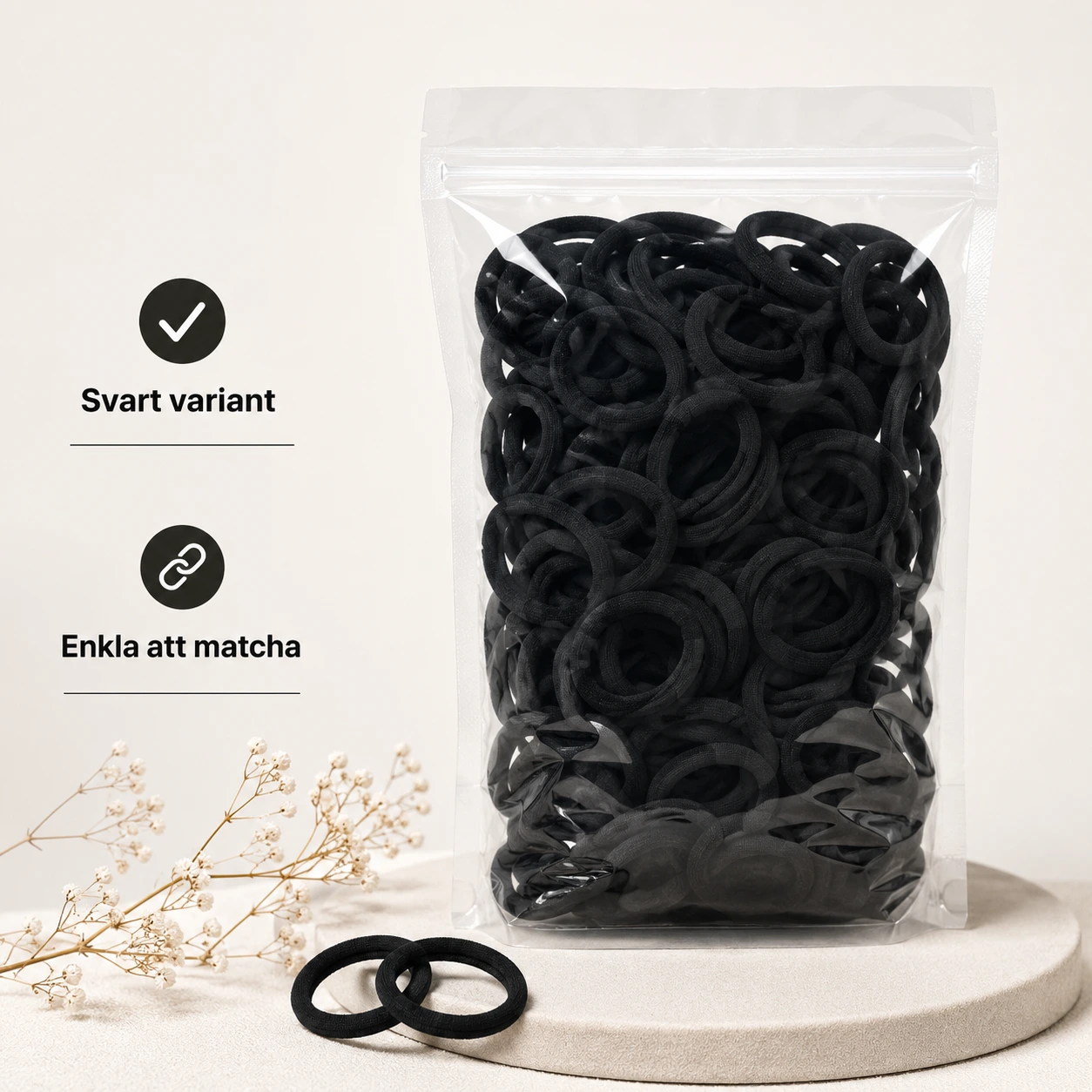 Hårband 100 eller 200-pack – Mjuka Elastiska Hårsnoddar