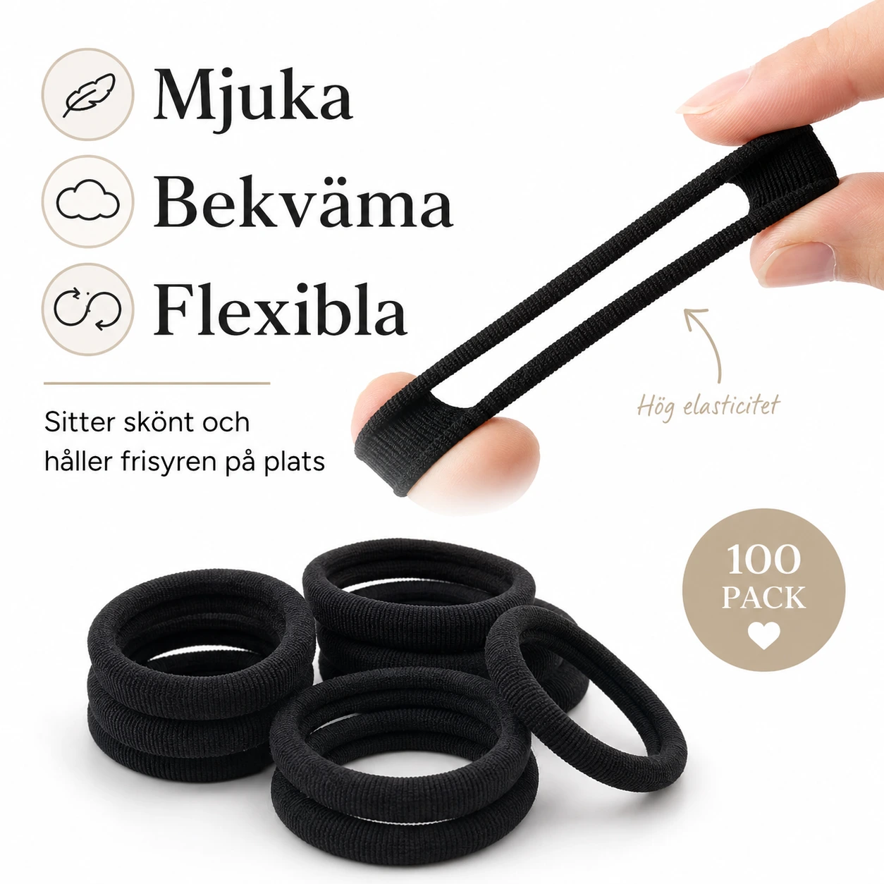 Hårband 100 eller 200-pack – Mjuka Elastiska Hårsnoddar