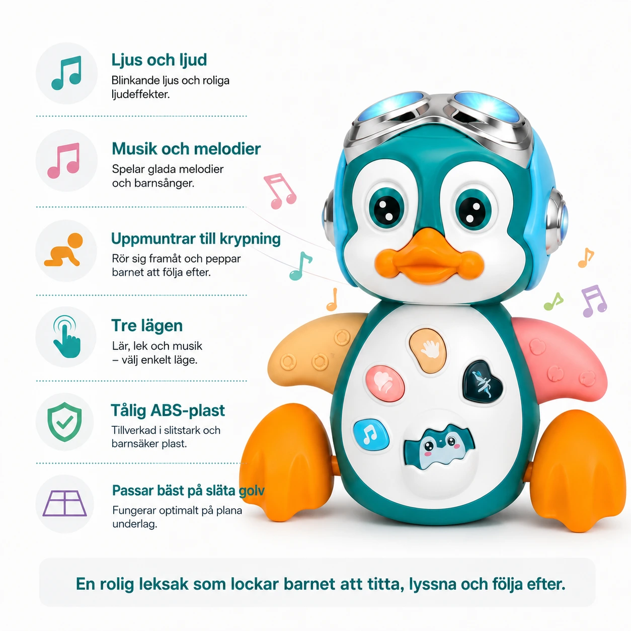 Pingvinleksak Musikalisk för Krypning med Ljus och Ljud