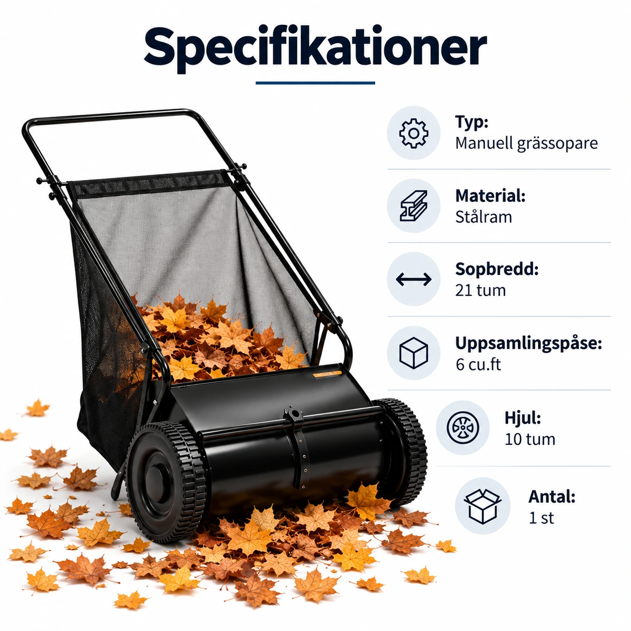 Grässopare för löv och gräsklipp, 21 tum och 6 cu.ft