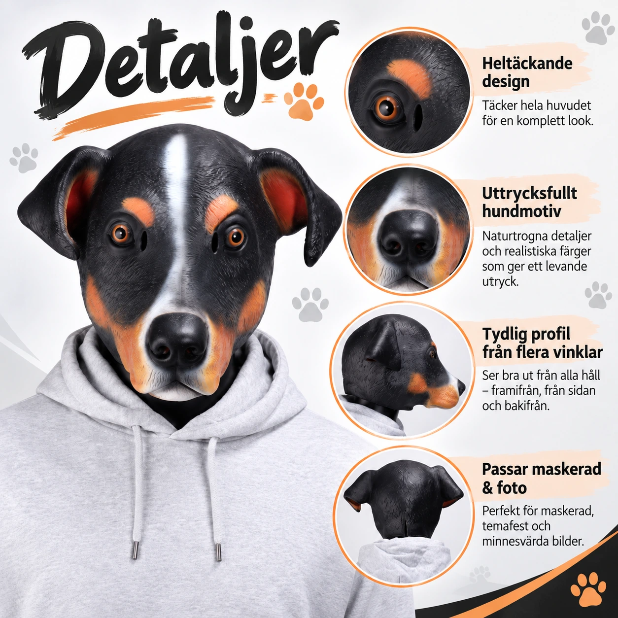 Heldekkende hundehodemaske