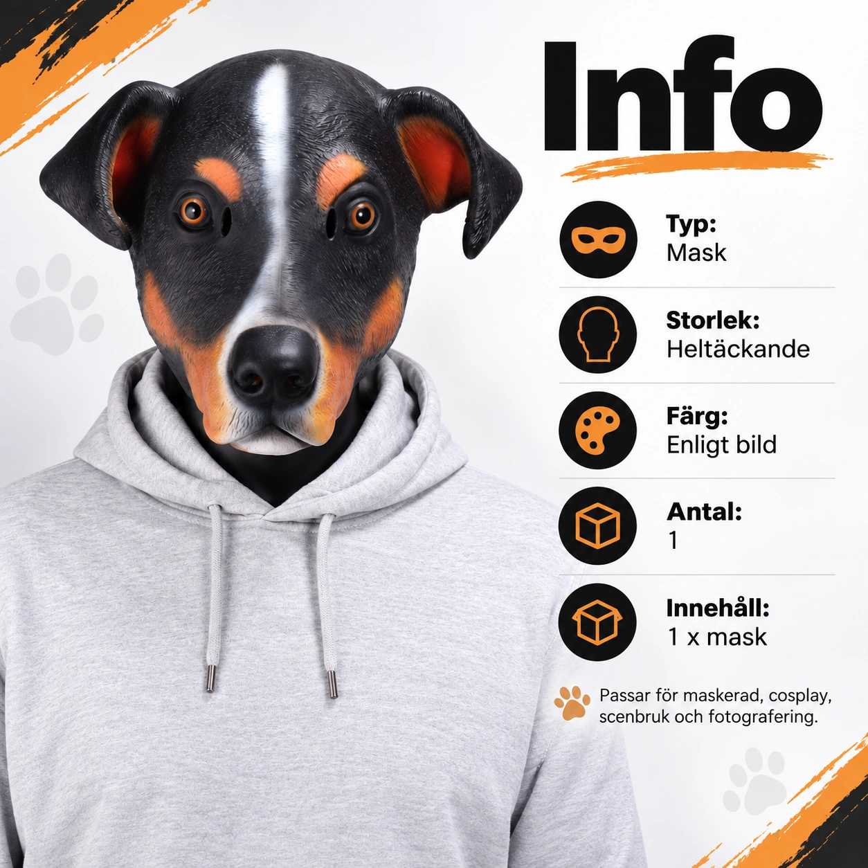 Heldekkende hundehodemaske
