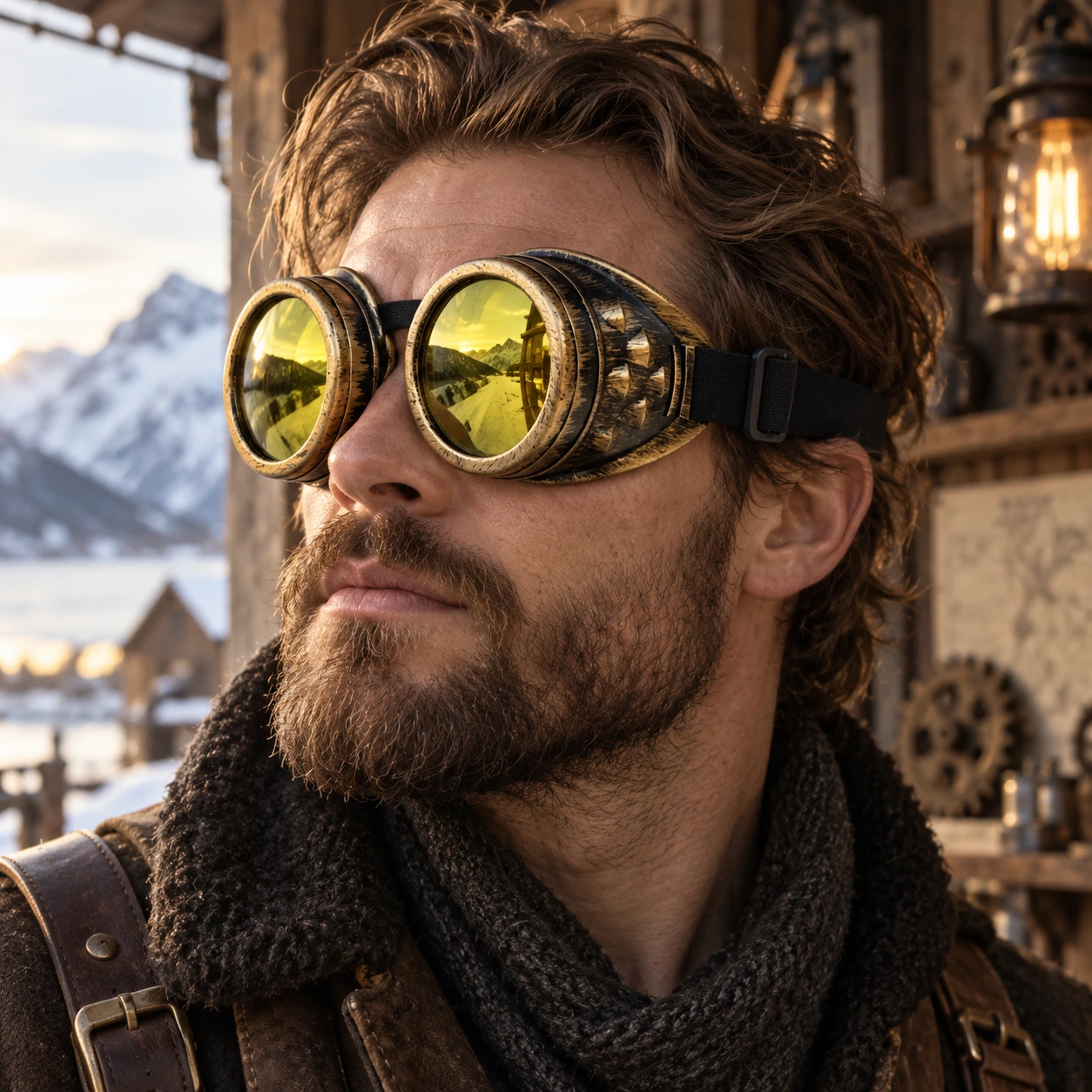 Mässing Steampunk Skyddsglasögon med Gula Linser