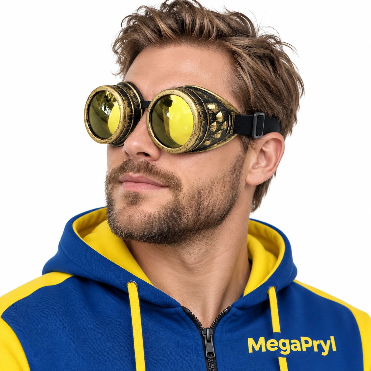 Mässing Steampunk Skyddsglasögon med Gula Linser
