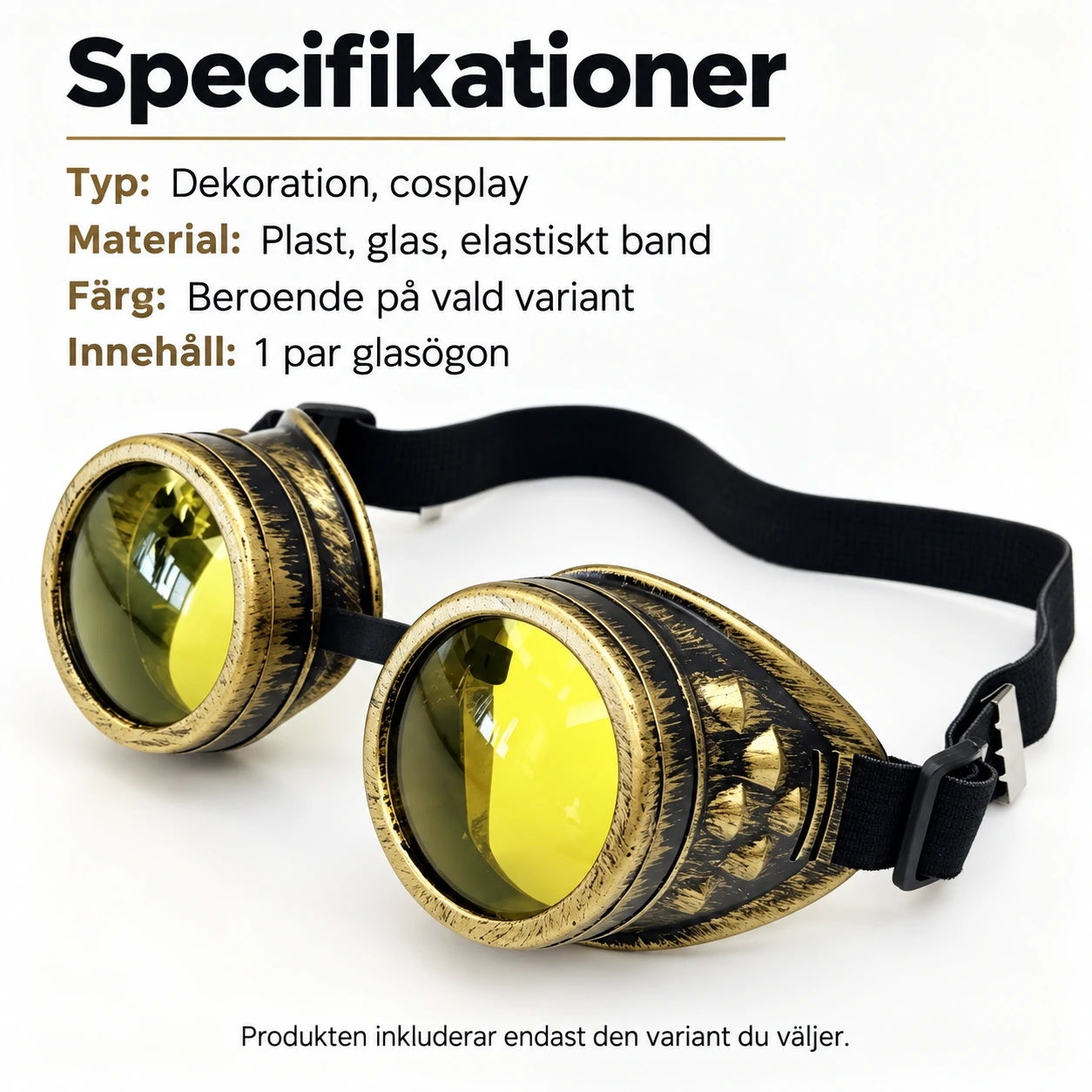 Mässing Steampunk Skyddsglasögon med Gula Linser