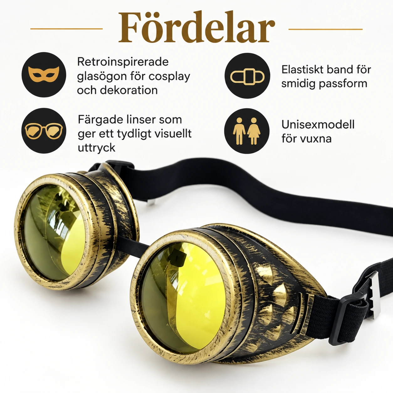 Mässing Steampunk Skyddsglasögon med Gula Linser