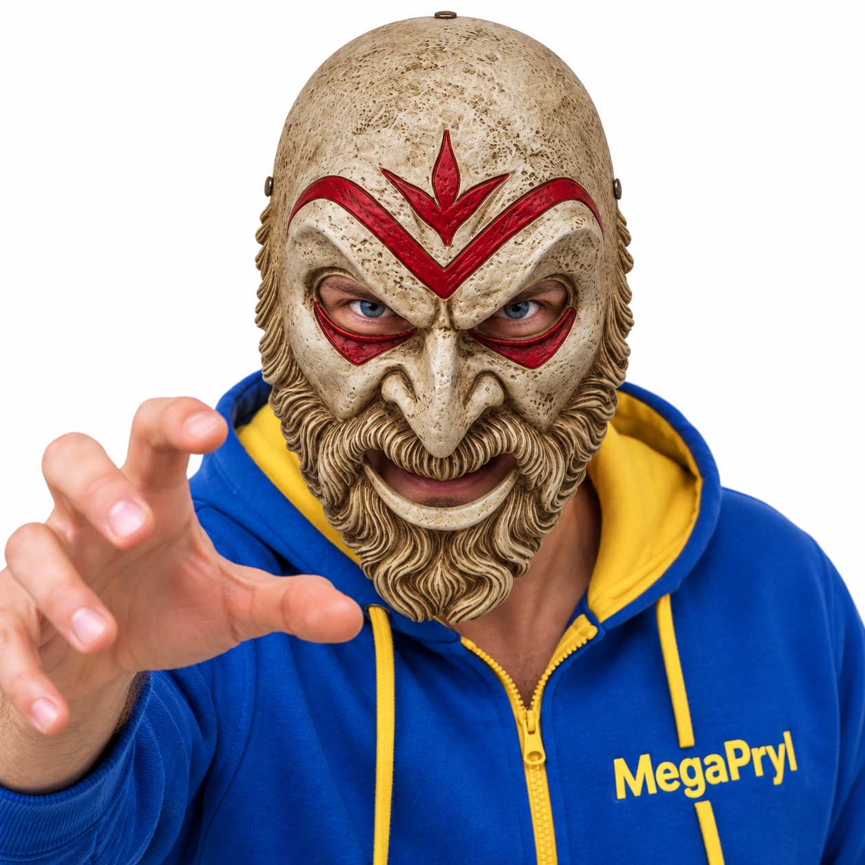 Antik Stil Skäggig Helmask med Röda Markeringar