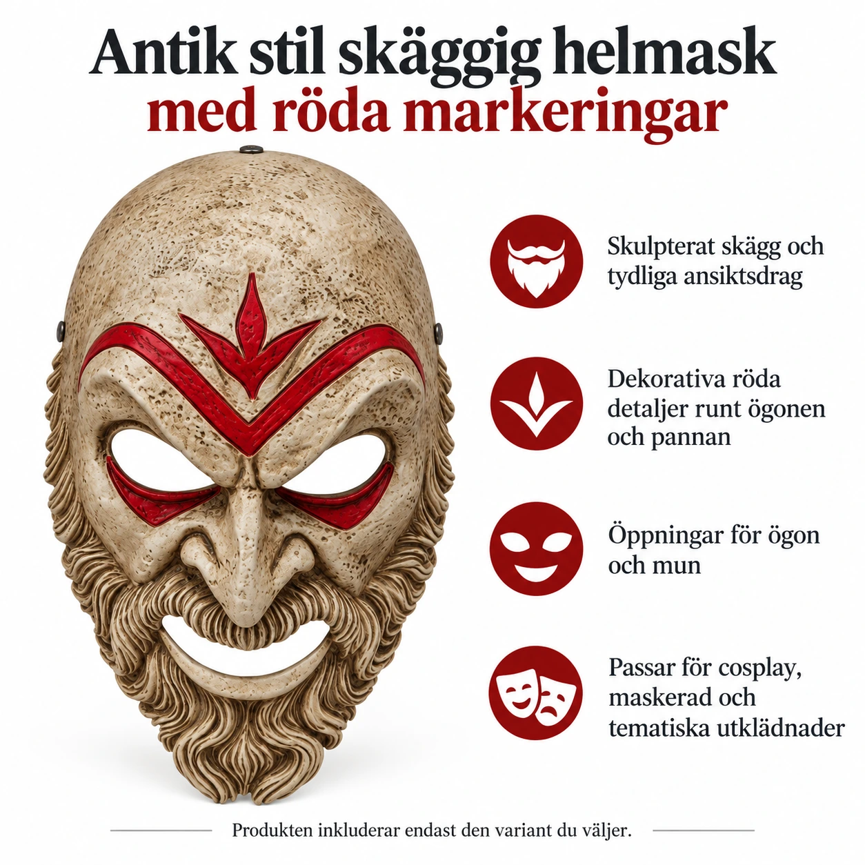 Antik Stil Skäggig Helmask med Röda Markeringar