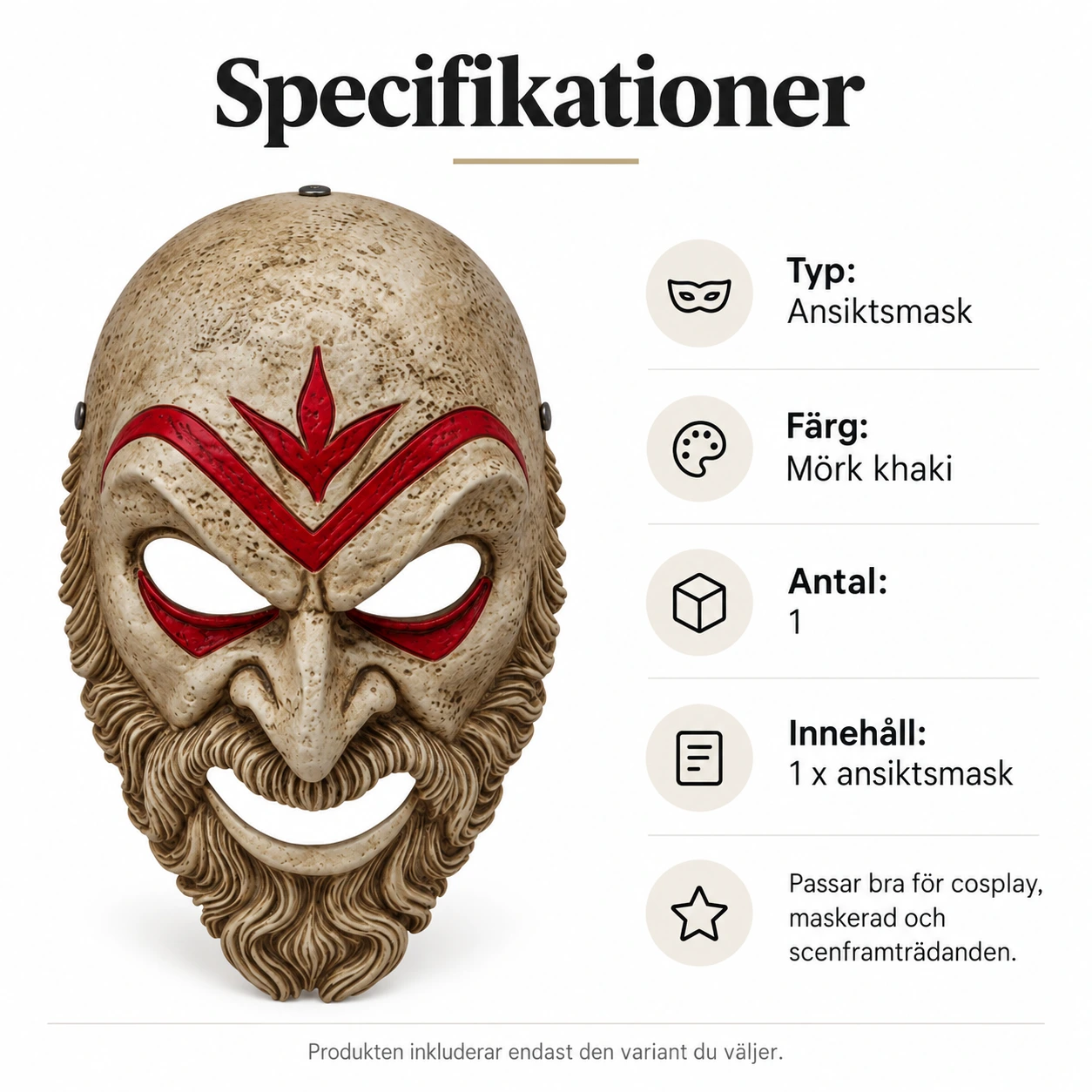 Antik Stil Skäggig Helmask med Röda Markeringar