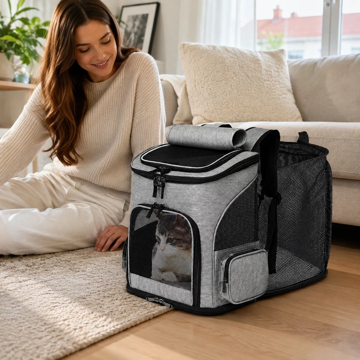 Husdjursryggsäck för katt och liten hund, hopfällbar
