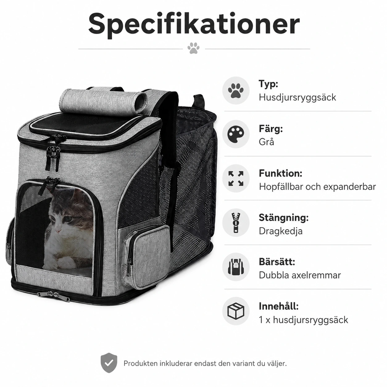 Husdjursryggsäck för katt och liten hund, hopfällbar