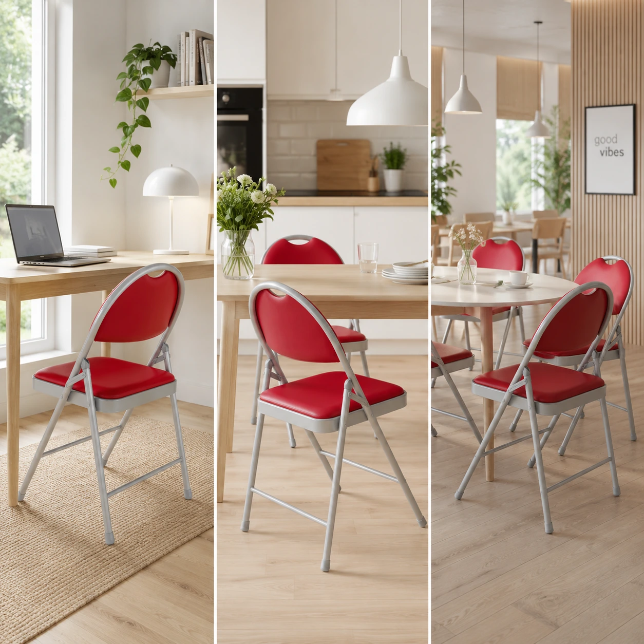 Fällstolar 4-Pack Röda med Vadderad Sits och Ryggstöd