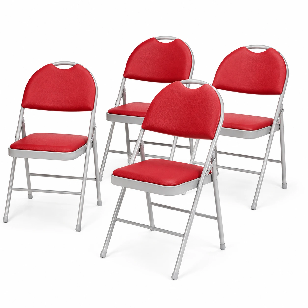 Fällstolar 4-Pack Röda med Vadderad Sits och Ryggstöd