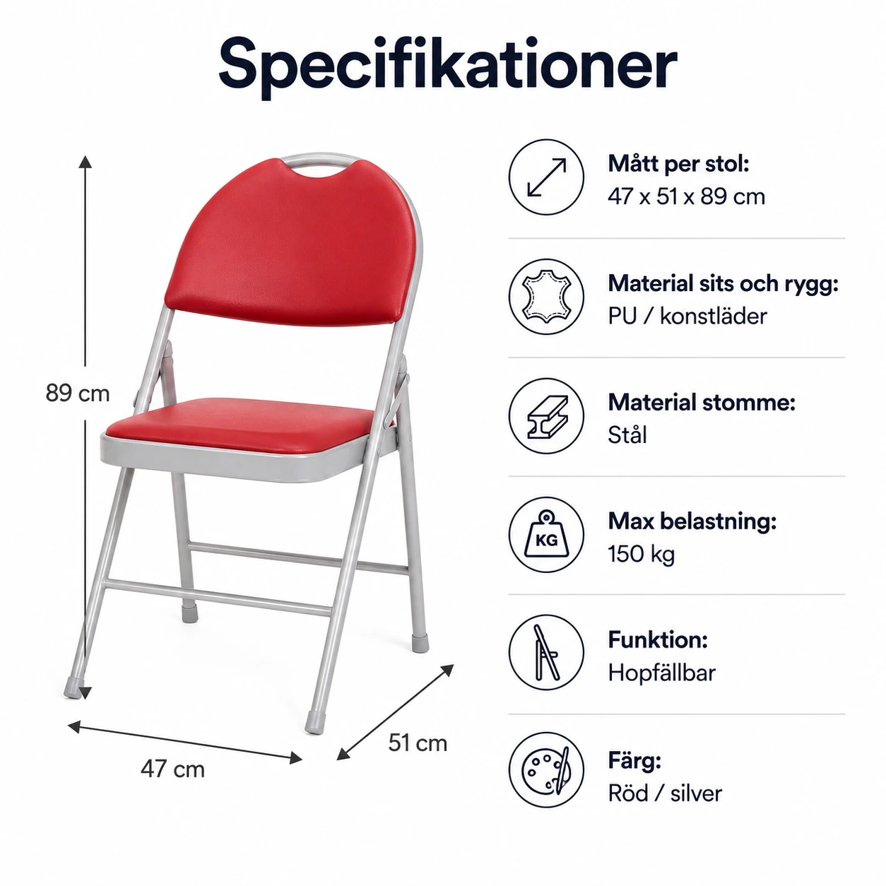 Fällstolar 4-Pack Röda med Vadderad Sits och Ryggstöd