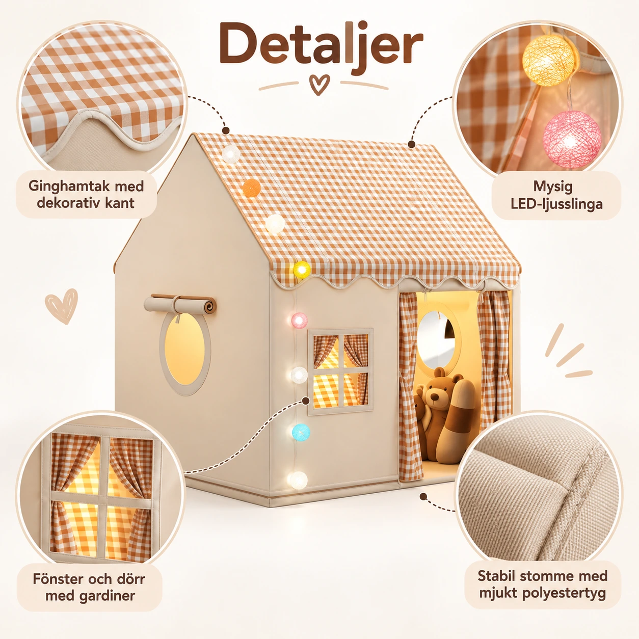 Lasten sisäleikkiteltta LED-valosarjalla
