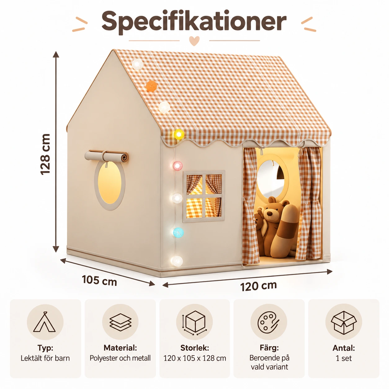 Lektält för barn inomhus med LED-ljusslinga
