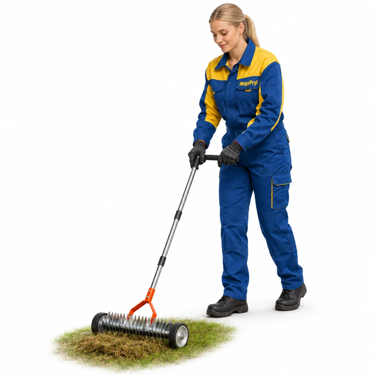 Vertikalskärare för gräsmatta med hjul och justerbart skaft