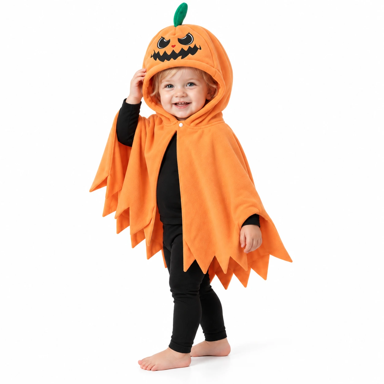 Halloweencape för småbarn med pumpaluva