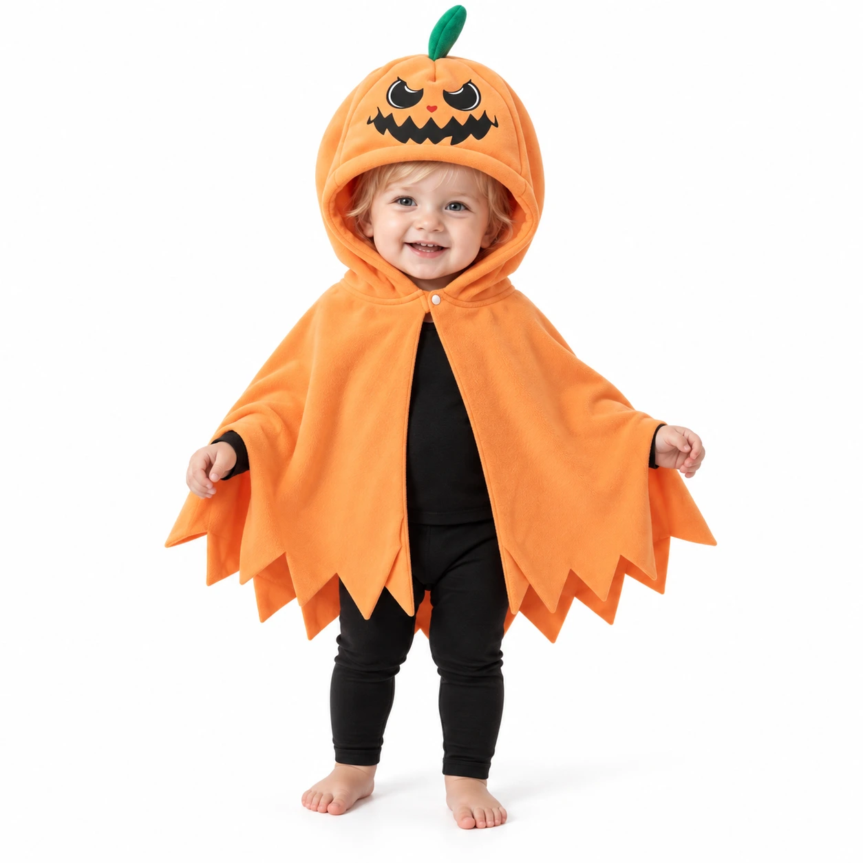 Halloweencape för småbarn med pumpaluva