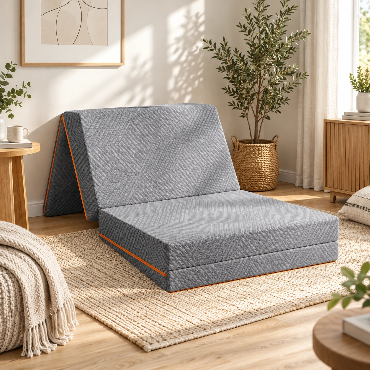 Vikbar madrass i gel memory foam för gästsäng och camping