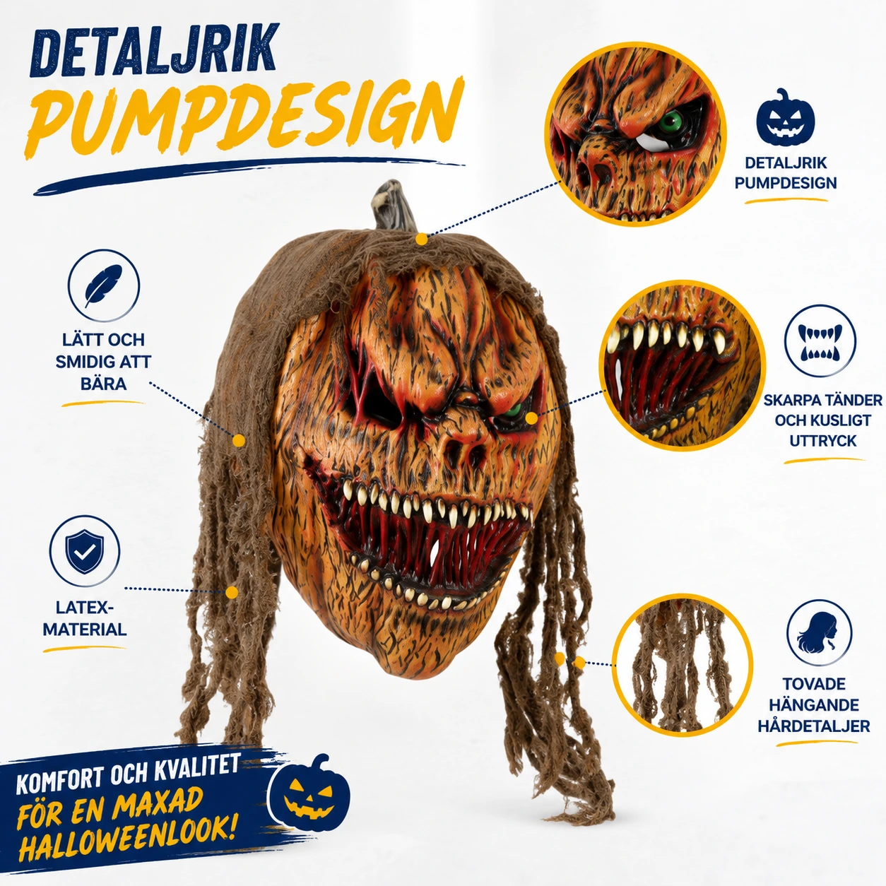 Pumpamask för halloween och cosplay i latex