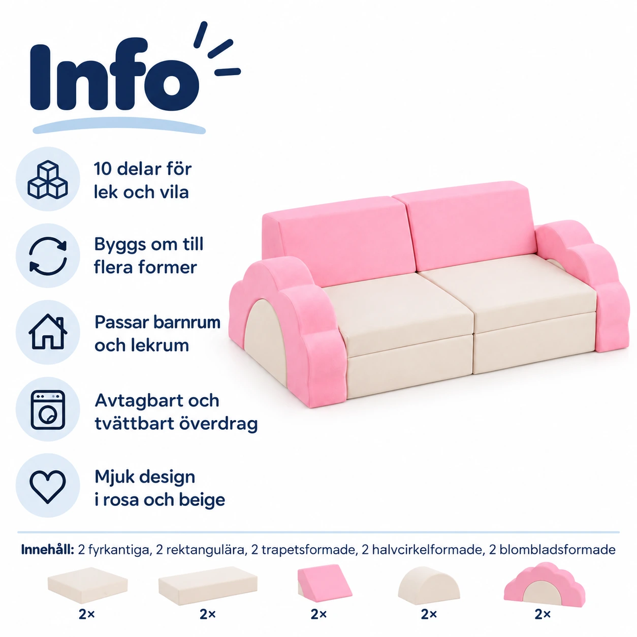 Modulsoffa för barn till lekrum och barnrum, 10 delar