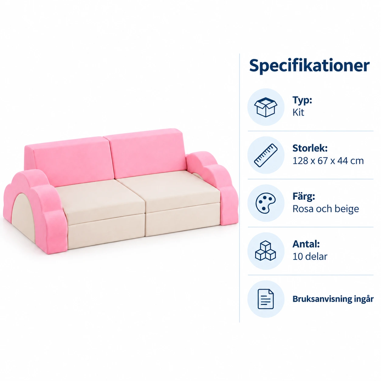 Modulsoffa för barn till lekrum och barnrum, 10 delar