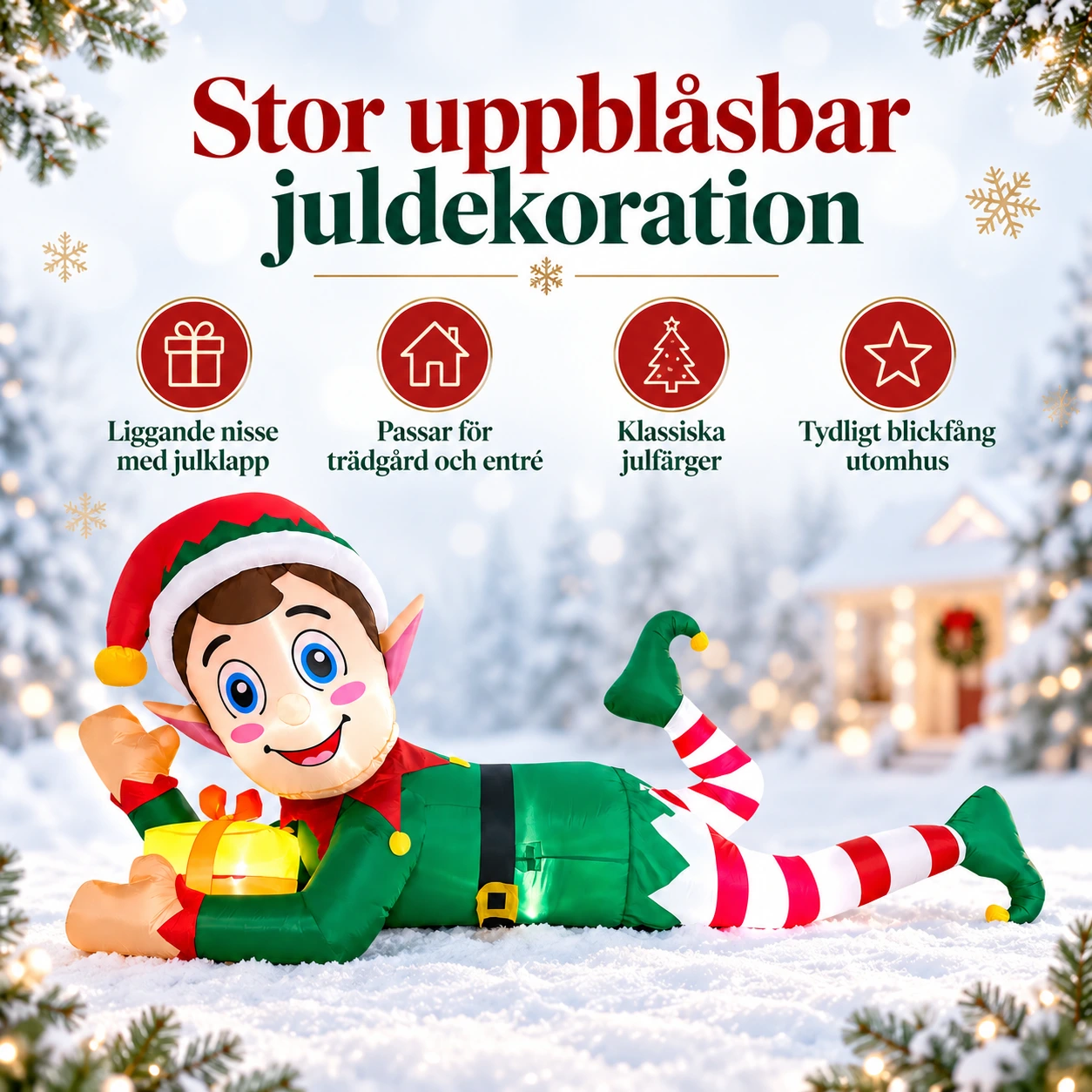 Uppblåsbar juldekoration för utomhusbruk med liggande nisse 300cm