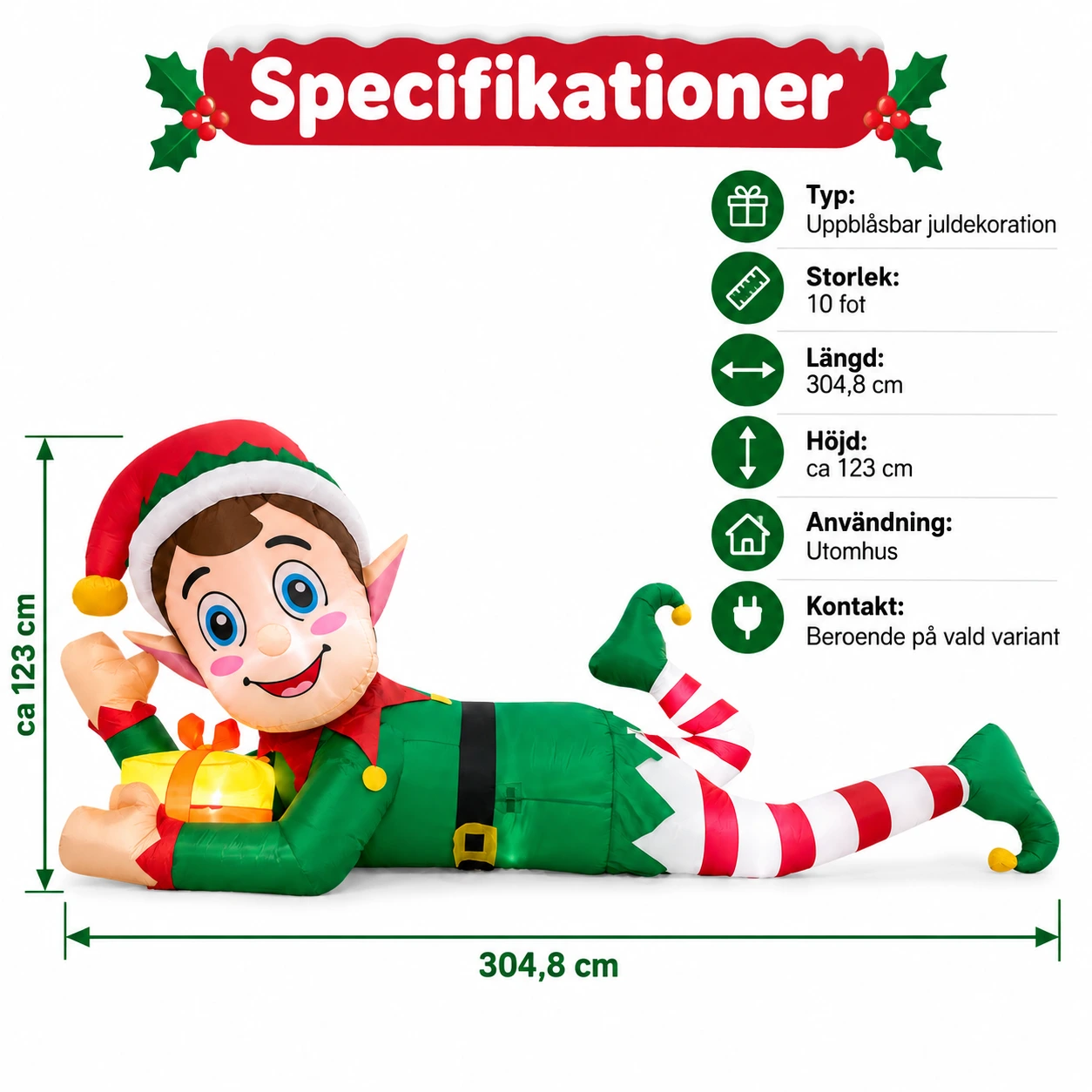 Uppblåsbar juldekoration för utomhusbruk med liggande nisse 300cm