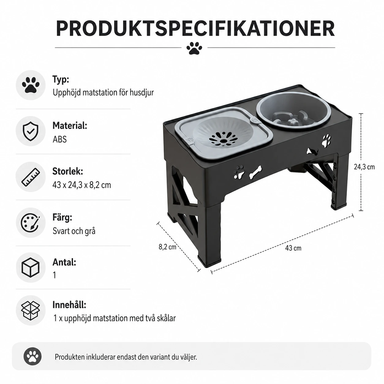 Upphöjd matskål för husdjur med justerbar höjd och slow feeder