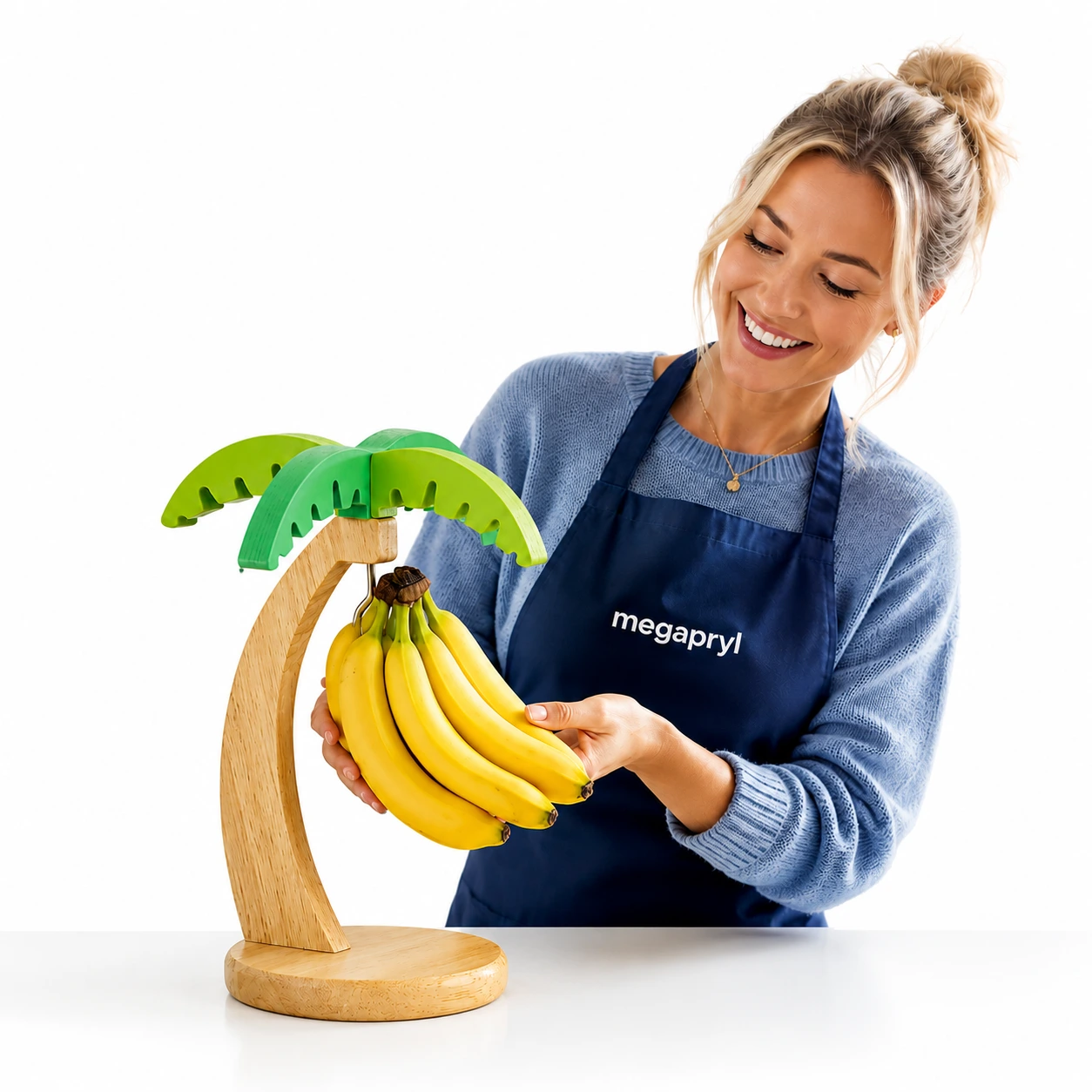 Bananställ Trä – Dekorativ Frukthängare med Palmblad