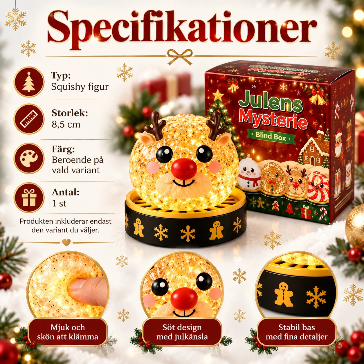 Dumpling julfigur 8,5 cm – mjuk squishy-leksak