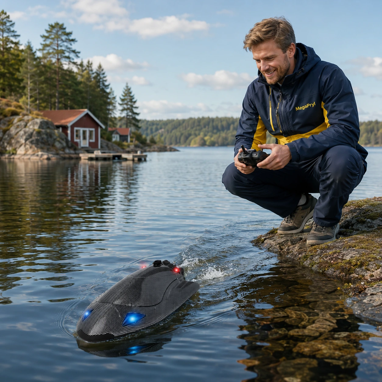 Radiostyrd speedboat med vattenkyld motor och LED-ljus