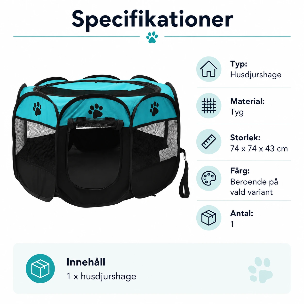 Hopfällbar husdjurshage för inomhus och utomhus