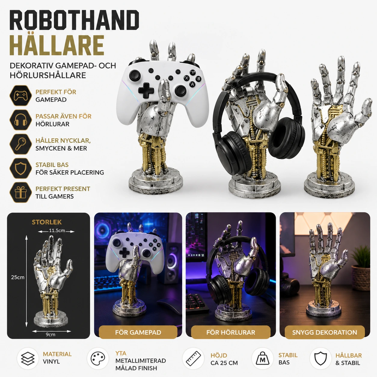 Robothand Hållare – Dekorativ Gamepad- och Hörlurshållare