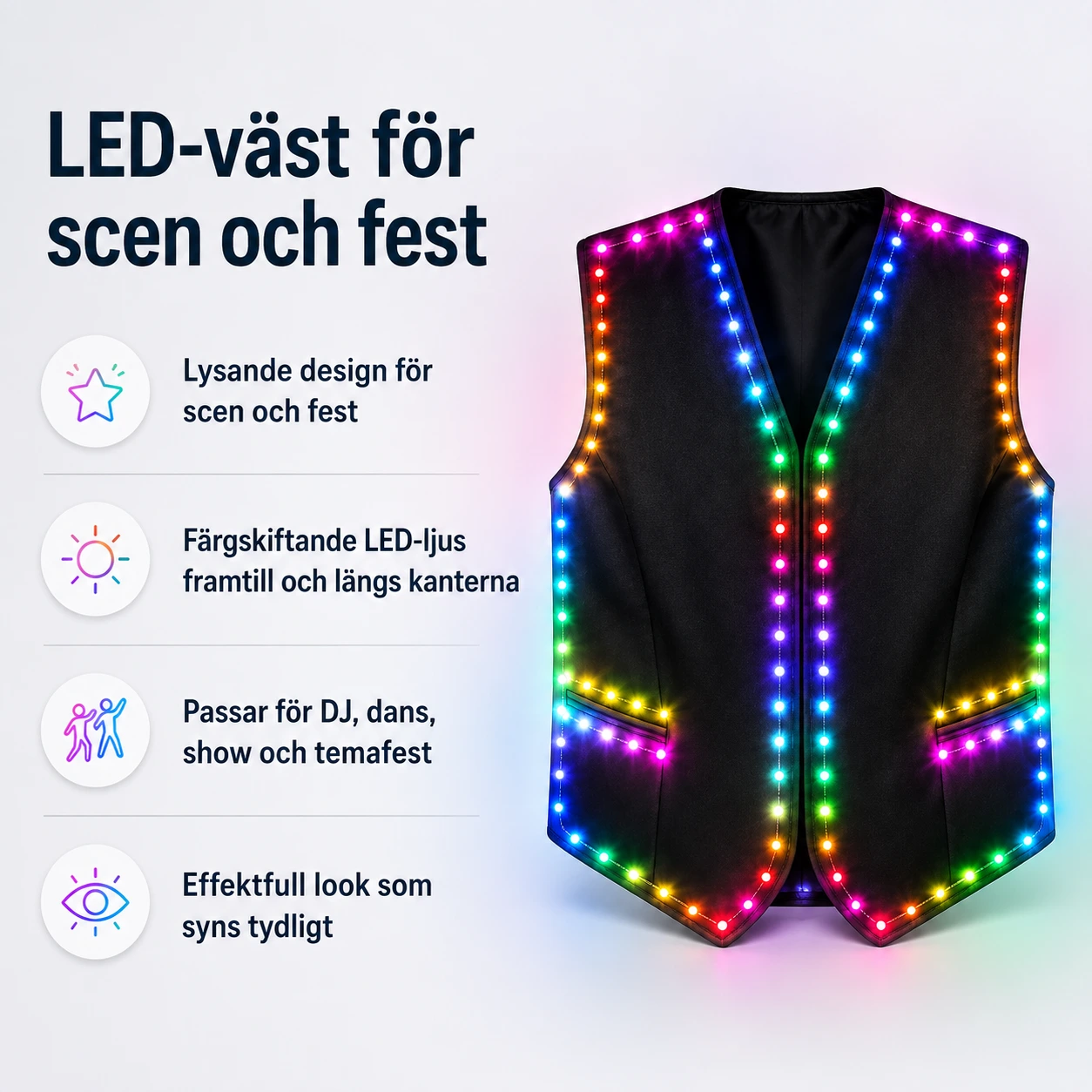 LED-väst för scen och fest i flera storlekar