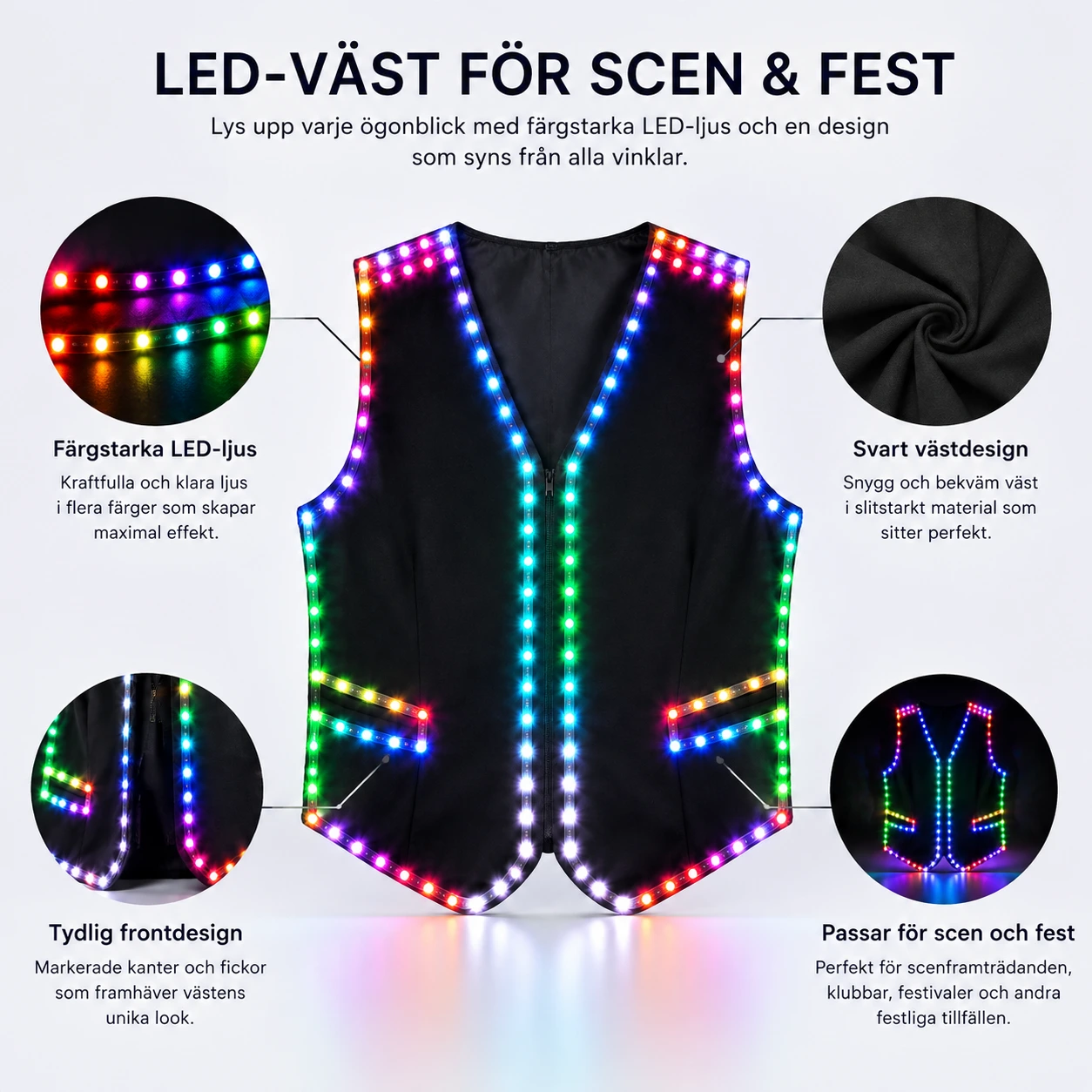 LED-väst för scen och fest i flera storlekar