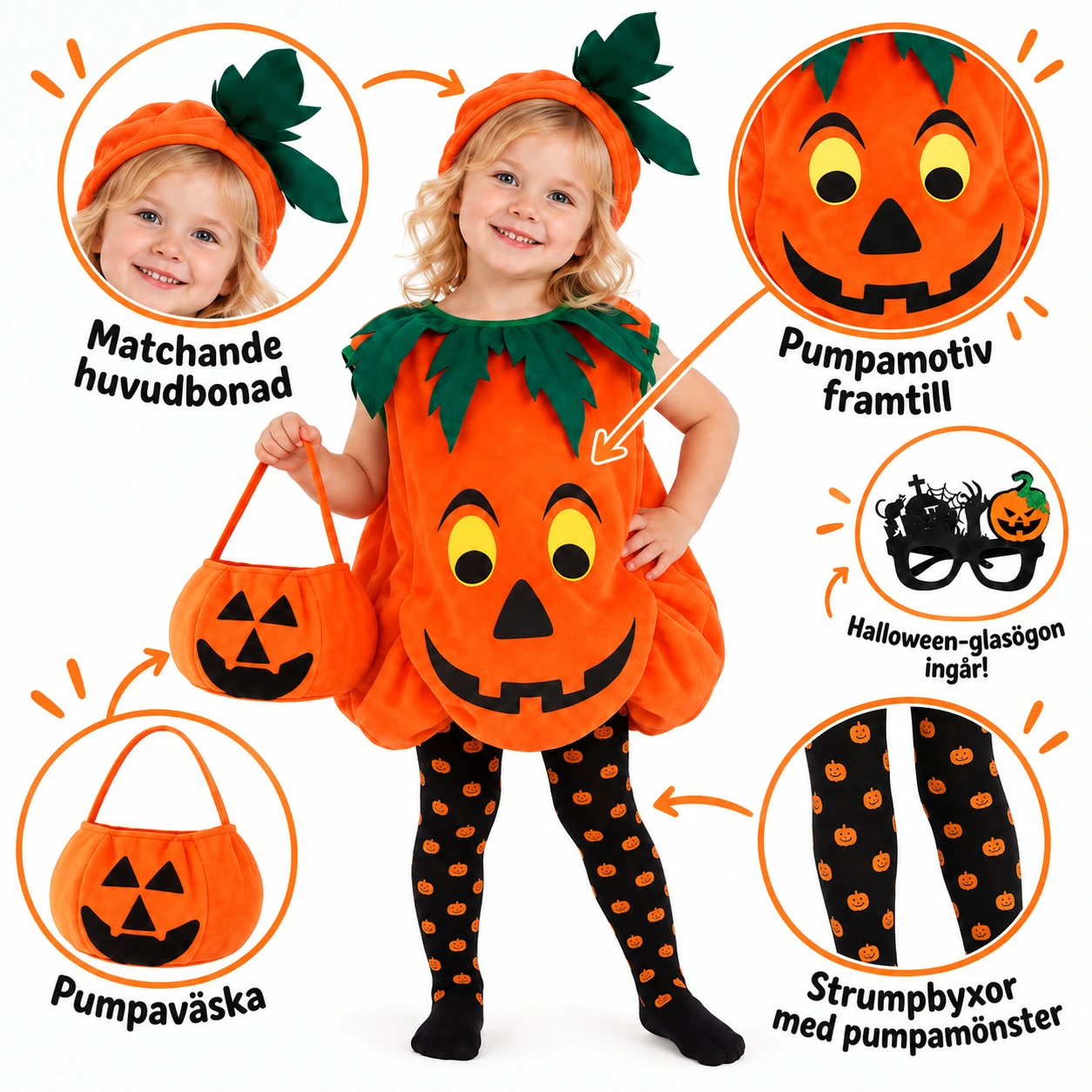 Pumpadräkt för barn till halloween och maskerad