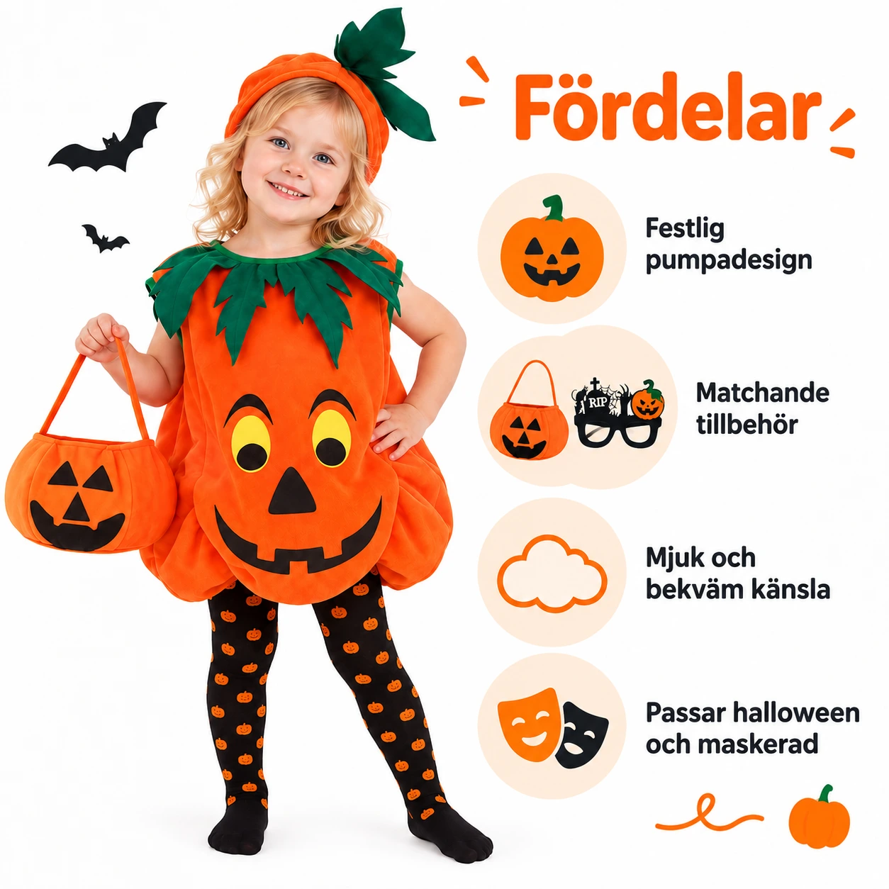 Pumpadräkt för barn till halloween och maskerad
