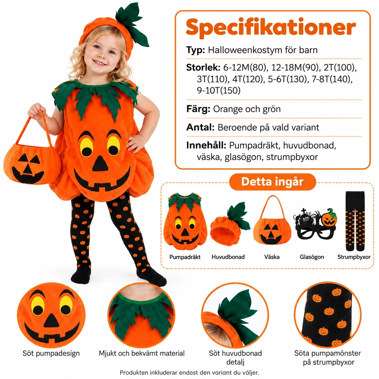 Pumpadräkt för barn till halloween och maskerad