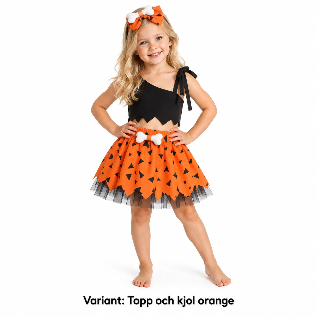 Set med topp och kjol, orange/svart