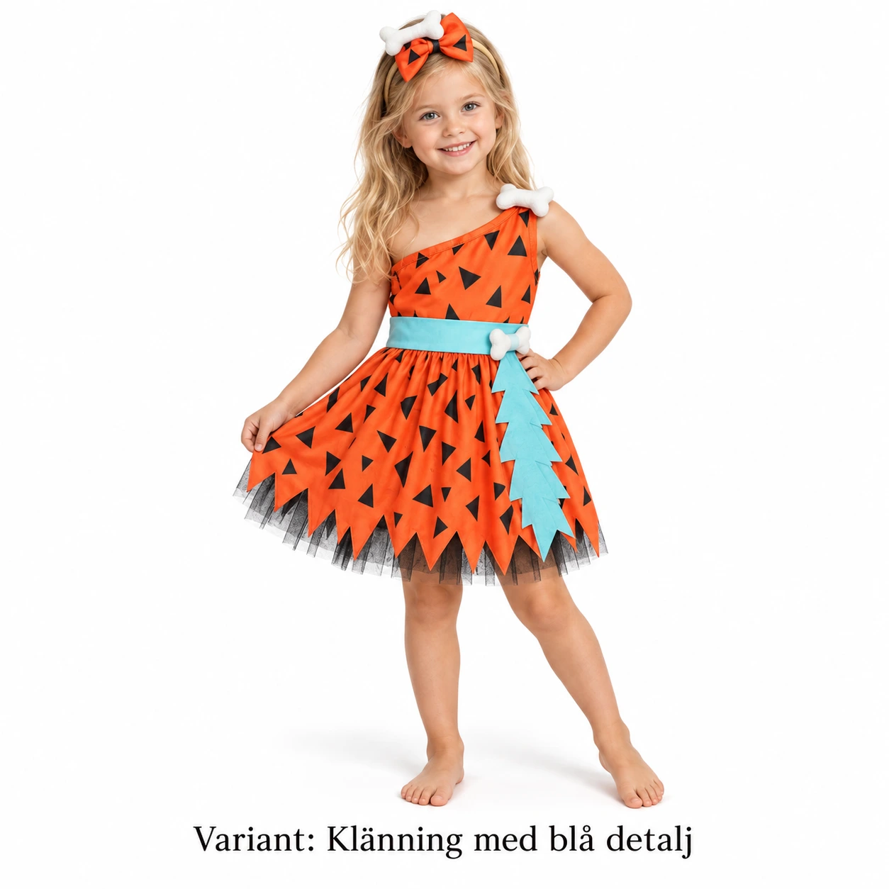 Klänning med hårband, orange/blå