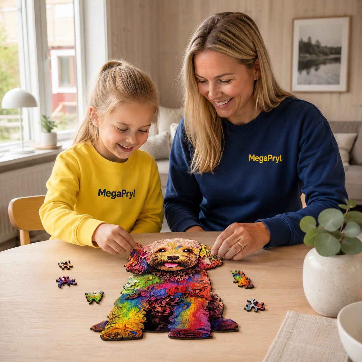 Träpussel Hund Färgglatt Motiv för Vuxna och Barn