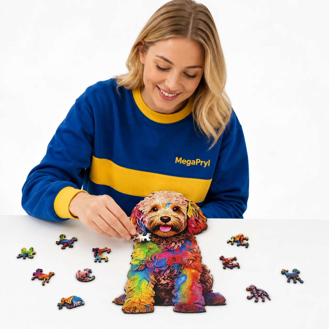 Träpussel Hund Färgglatt Motiv för Vuxna och Barn