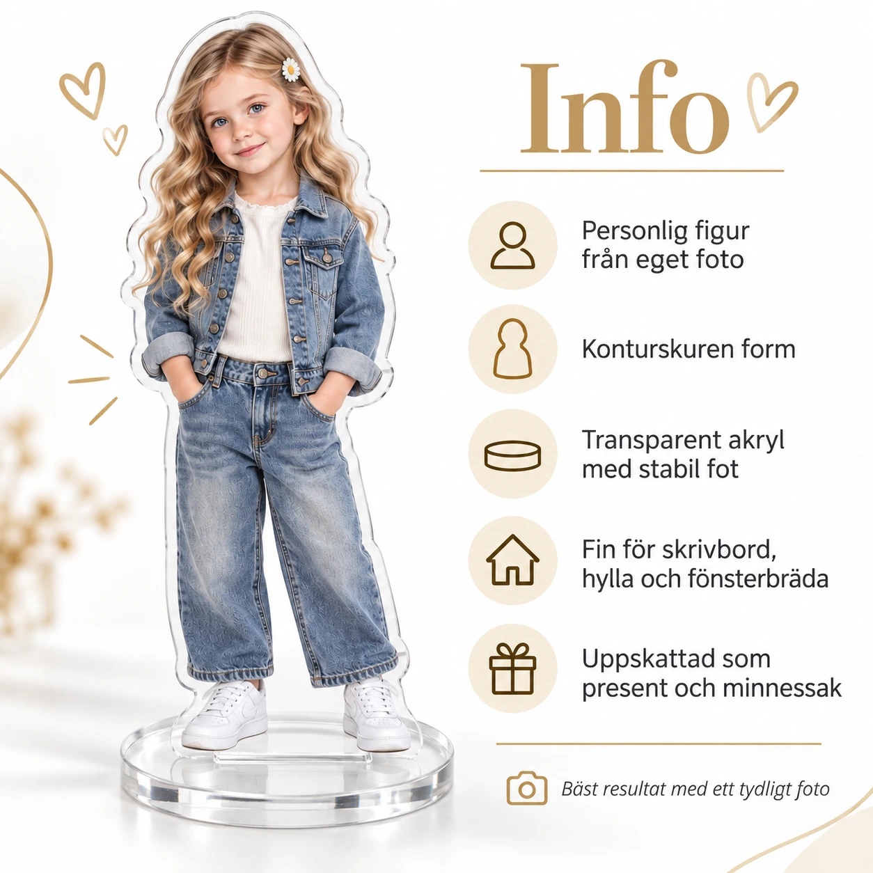 Personligt akrylställ med eget foto för skrivbord