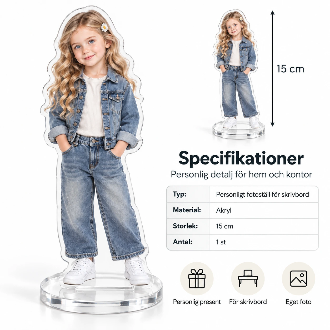 Personligt akrylställ med eget foto för skrivbord
