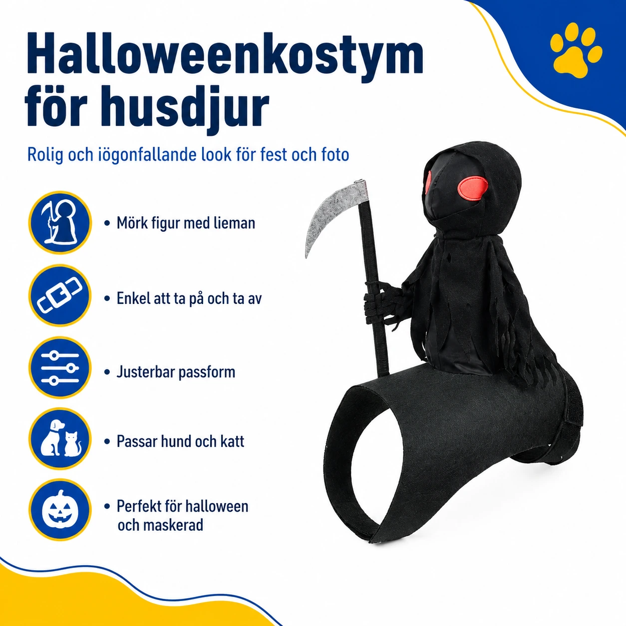 Halloweenkostym för hund och katt med lieman