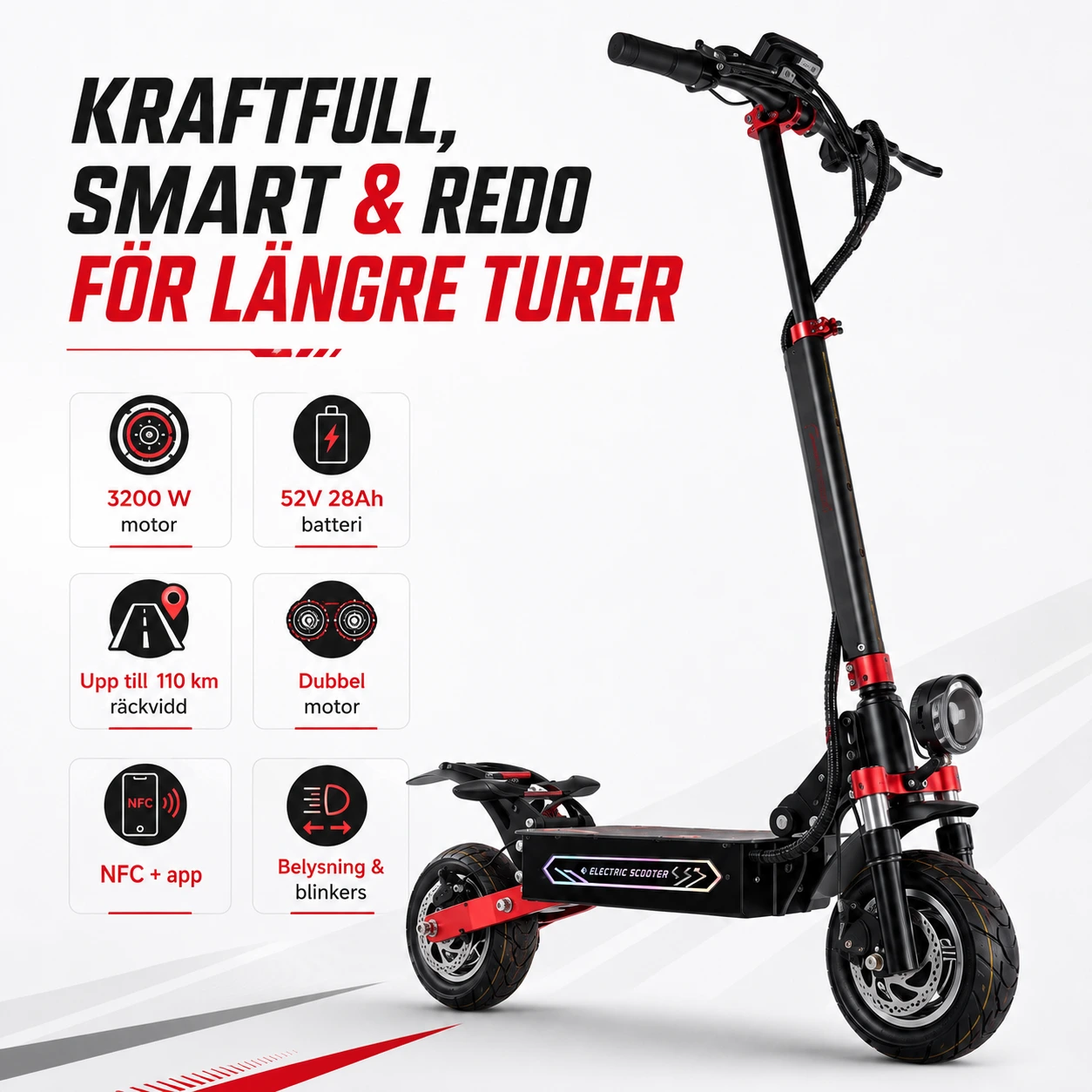 Elscooter 52V 28Ah med Dubbel Motor, NFC och App